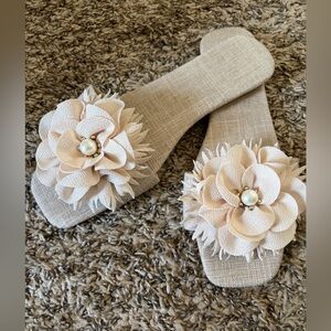 Floral Embellished Sandals with Pearl Accent